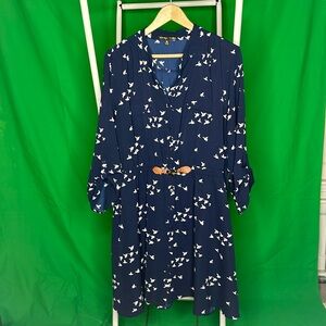 A Navy Long Sleeve Dress With White Geese Pattern